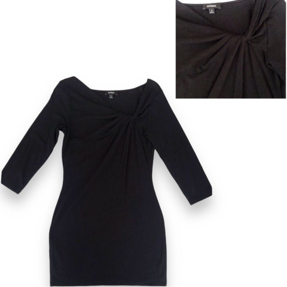 Women’s EXPRESS Long Sleeve Black Twist-Knot Collar Dress